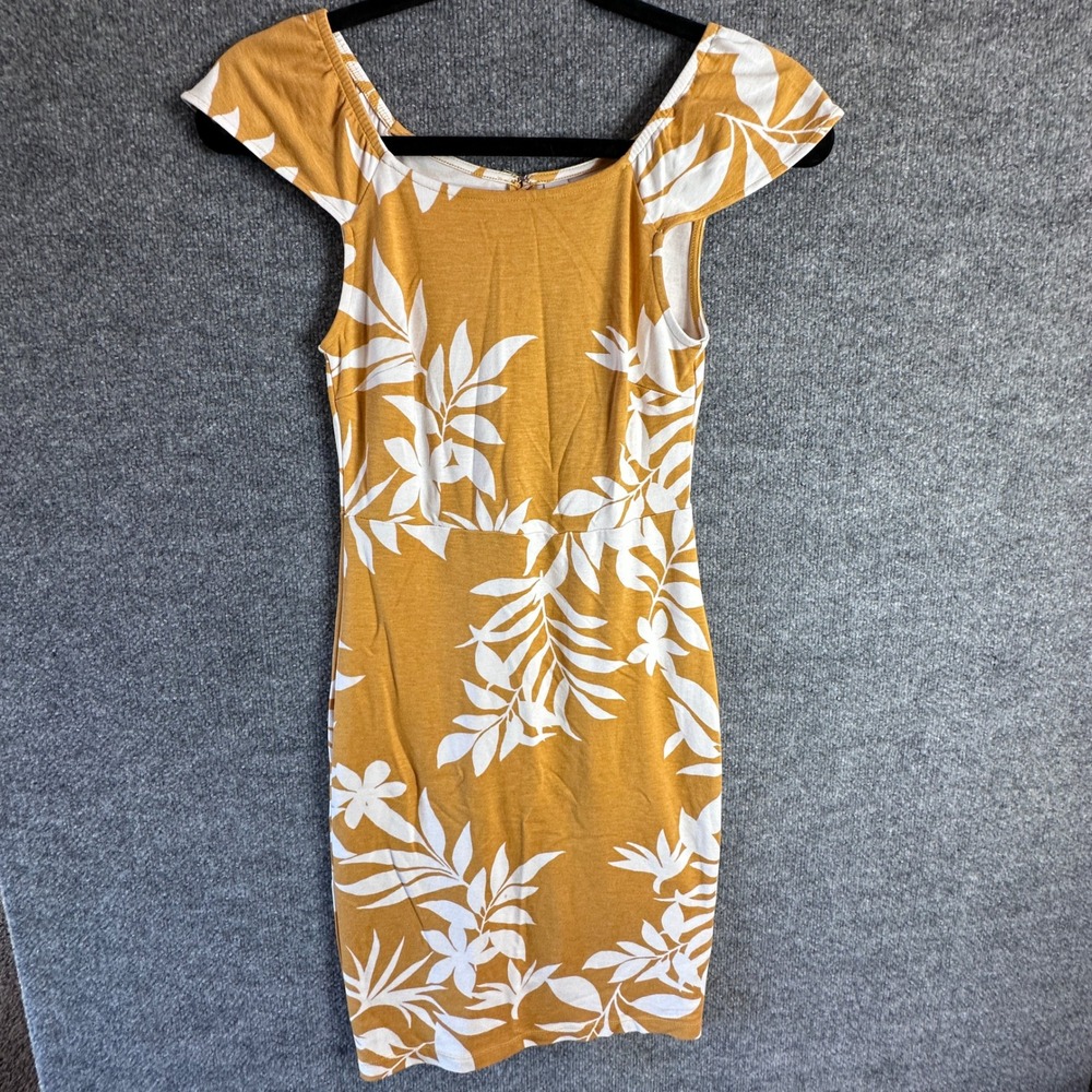 Sheath Dress Mustard Tropical‎ Mini Sz S Resortwear Travel Cruise Beachy Boho